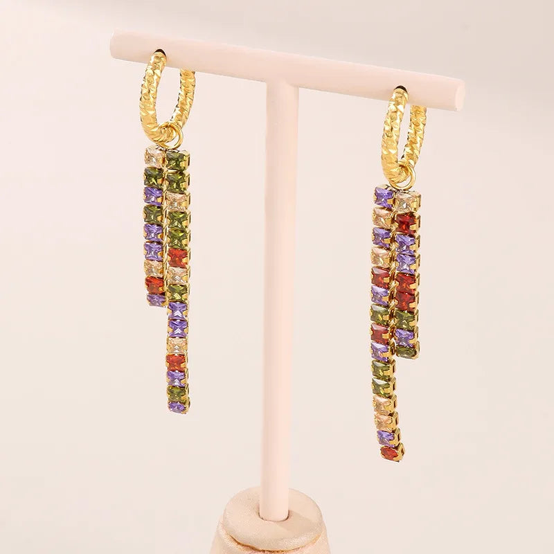 1 Pair Simple Style Square Inlay Titanium Steel Rhinestones 18K Gold Plated Drop Earrings