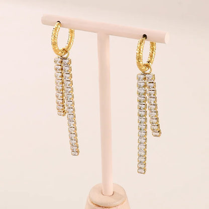 1 Pair Simple Style Square Inlay Titanium Steel Rhinestones 18K Gold Plated Drop Earrings