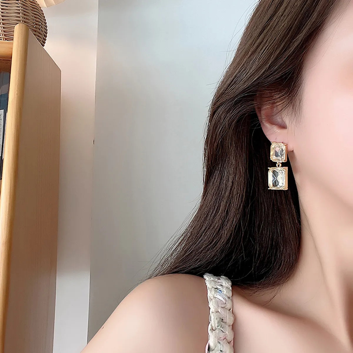 1 Pair Simple Style Square Plating Inlay Alloy Zircon Gold Plated Drop Earrings