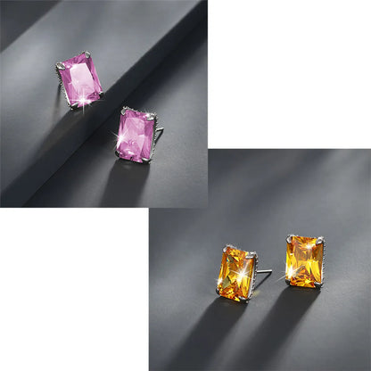 1 Pair Xuping Simple Style Square Plating Inlay Alloy Zircon White Gold Plated Ear Studs