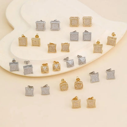 1 Pair Simple Style Square Plating Inlay Copper Zircon 18k Gold Plated White Gold Plated Ear Studs