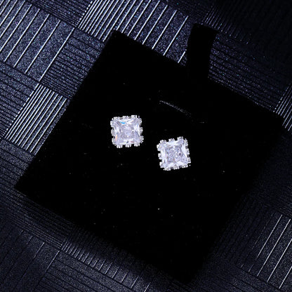 1 Pair Simple Style Square Plating Inlay Copper Zircon White Gold Plated Ear Studs