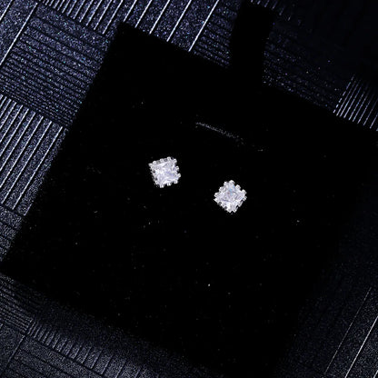 1 Pair Simple Style Square Plating Inlay Copper Zircon White Gold Plated Ear Studs