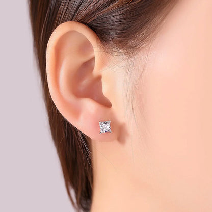 1 Pair Simple Style Square Plating Inlay Copper Zircon White Gold Plated Ear Studs