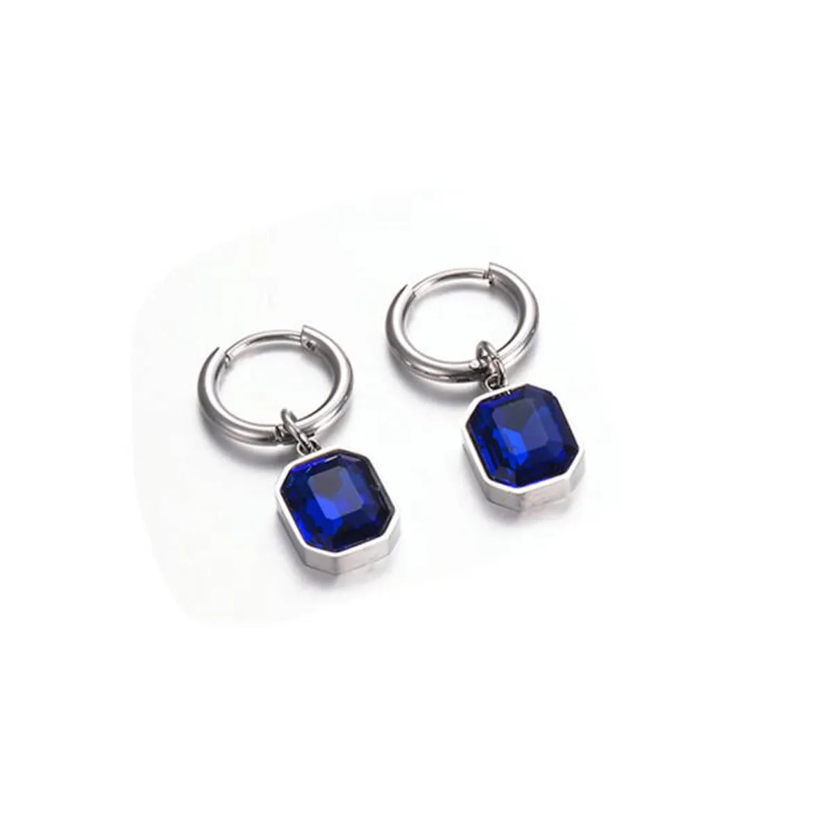 1 Pair Simple Style Square Plating Inlay Stainless Steel Glass Drop Earrings