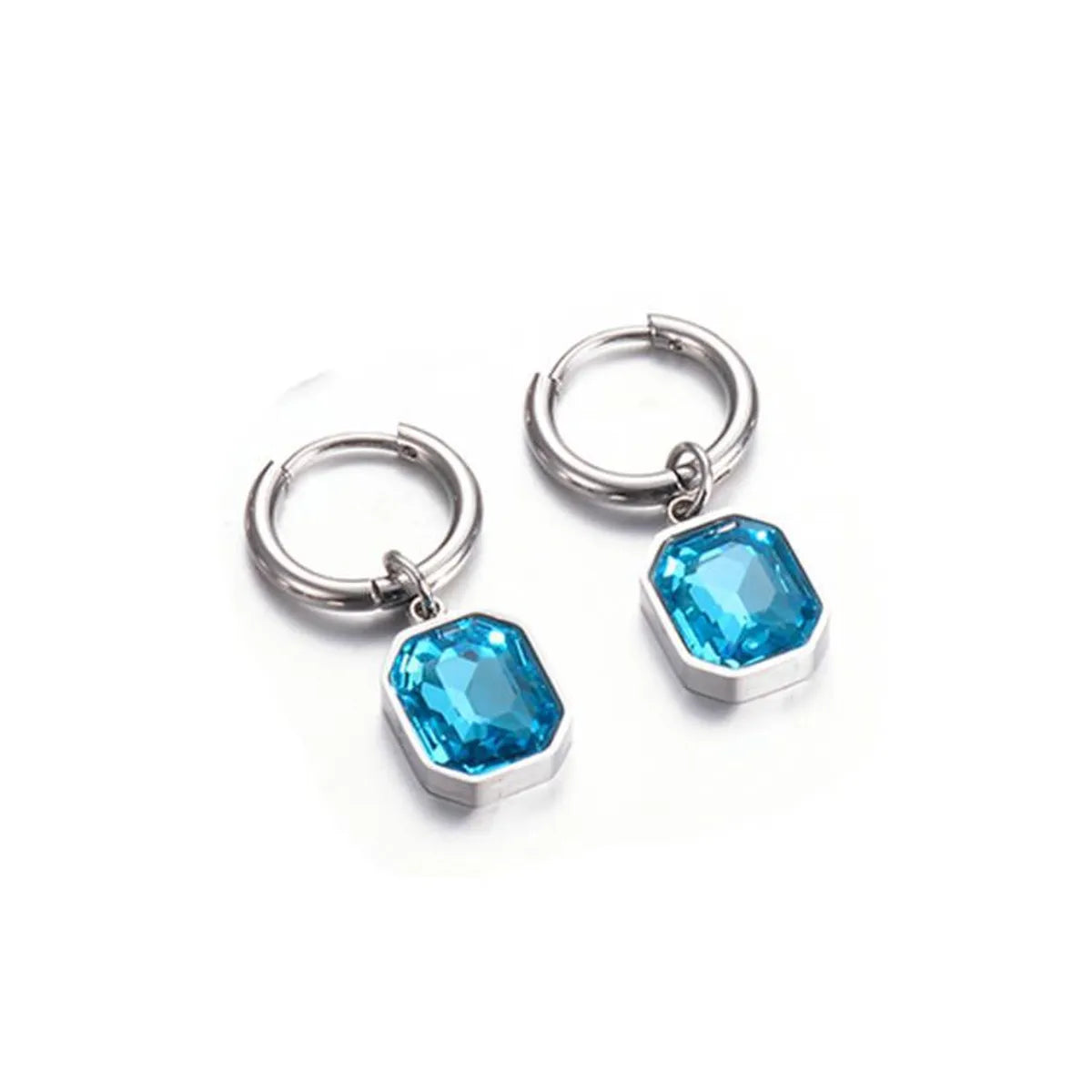 1 Pair Simple Style Square Plating Inlay Stainless Steel Glass Drop Earrings