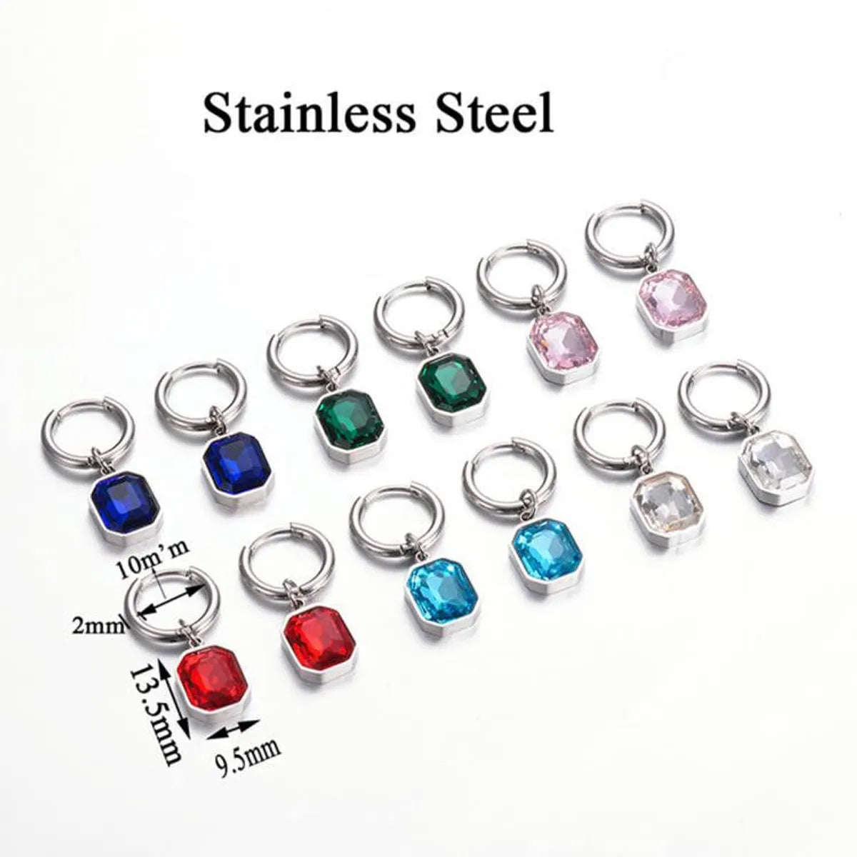 1 Pair Simple Style Square Plating Inlay Stainless Steel Glass Drop Earrings