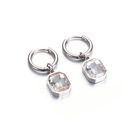 1 Pair Simple Style Square Plating Inlay Stainless Steel Glass Drop Earrings