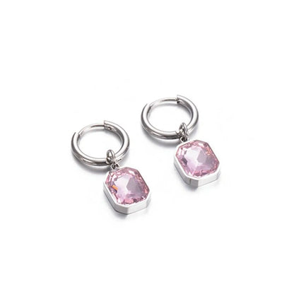 1 Pair Simple Style Square Plating Inlay Stainless Steel Glass Drop Earrings