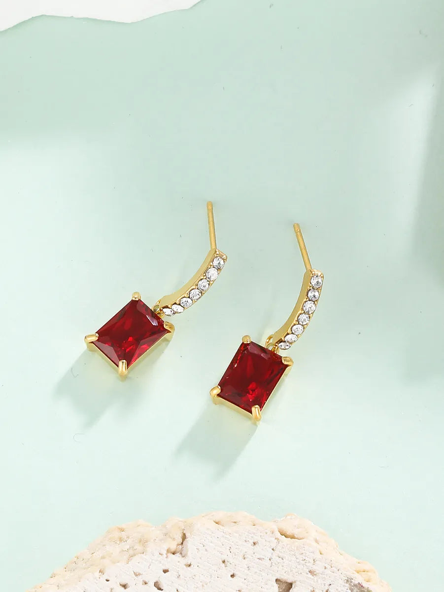 1 Pair Simple Style Square Plating Inlay Stainless Steel Zircon 18k Gold Plated Drop Earrings