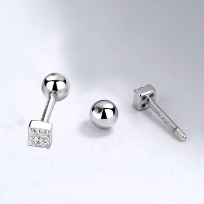 1 Pair Simple Style Square Plating Inlay Sterling Silver Zircon Ear Studs