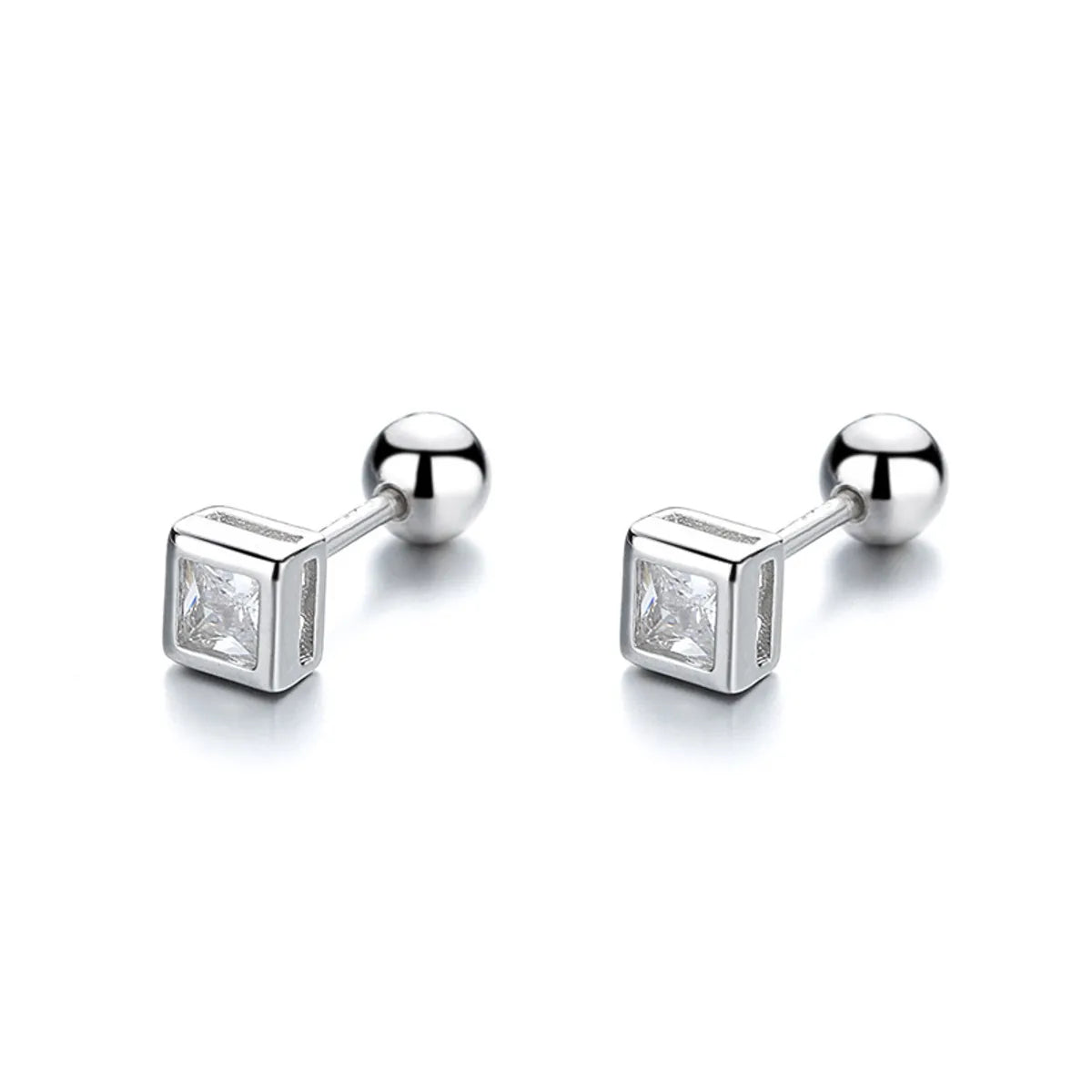 1 Pair Simple Style Square Plating Inlay Sterling Silver Zircon Ear Studs