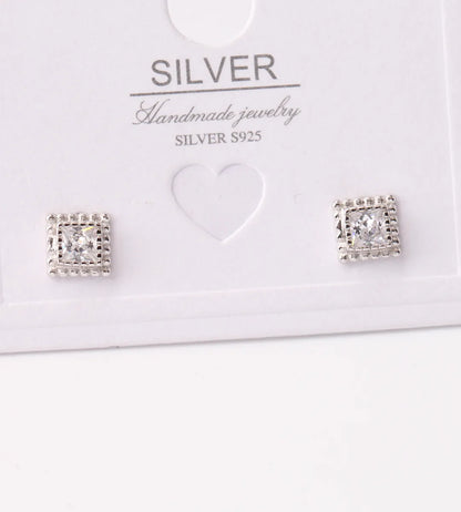 1 Pair Simple Style Square Plating Inlay Sterling Silver Zircon White Gold Plated Ear Studs