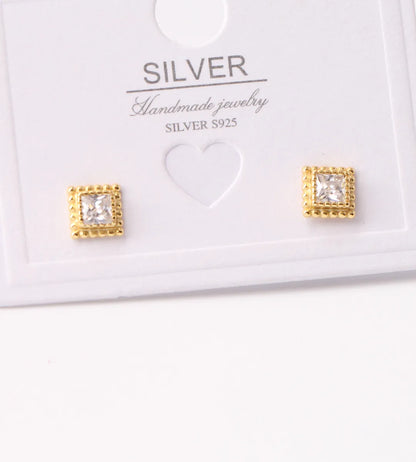 1 Pair Simple Style Square Plating Inlay Sterling Silver Zircon White Gold Plated Ear Studs