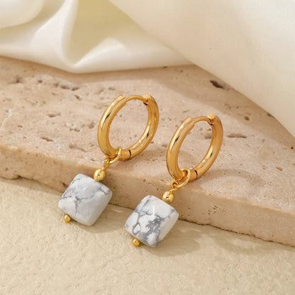 1 Pair Simple Style Square Plating Stainless Steel Natural Stone Gold Plated Drop Earrings