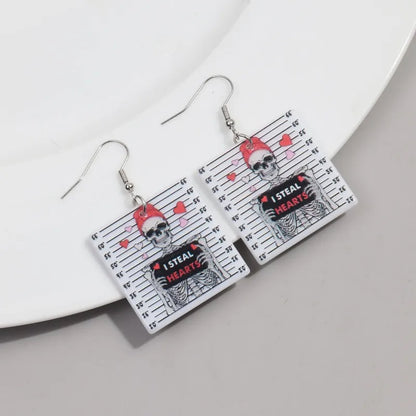 1 Pair Simple Style Square Skull Arylic Drop Earrings