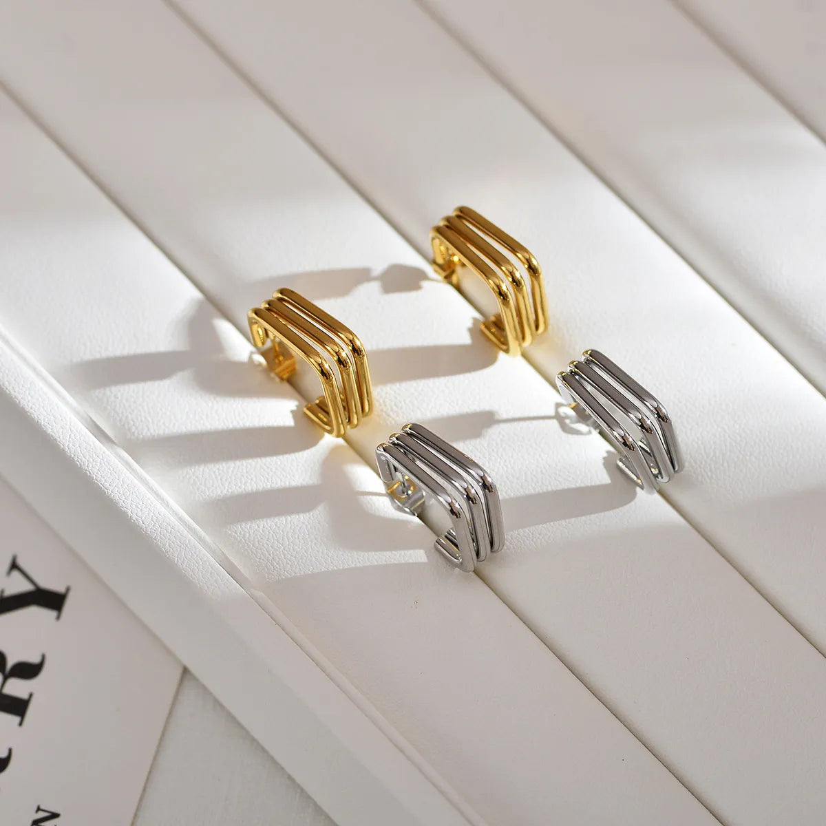 1 Pair Simple Style Square Stainless Steel Drop Earrings