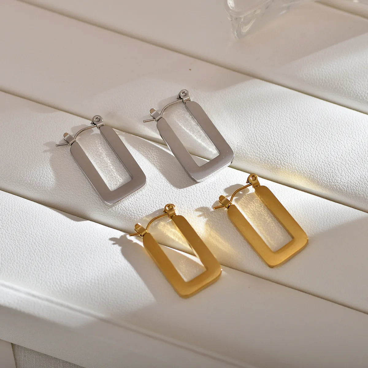 1 Pair Simple Style Square Stainless Steel Drop Earrings