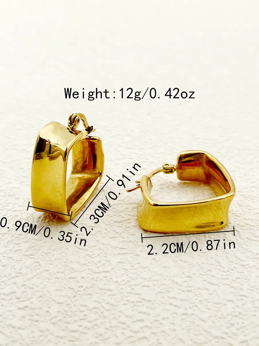 1 Pair Simple Style Square Polishing Plating Stainless Steel Metal Gold Plated Hoop Earrings