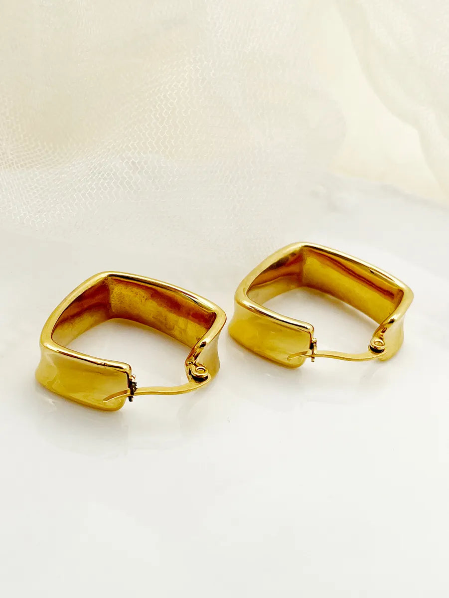 1 Pair Simple Style Square Polishing Plating Stainless Steel Metal Gold Plated Hoop Earrings