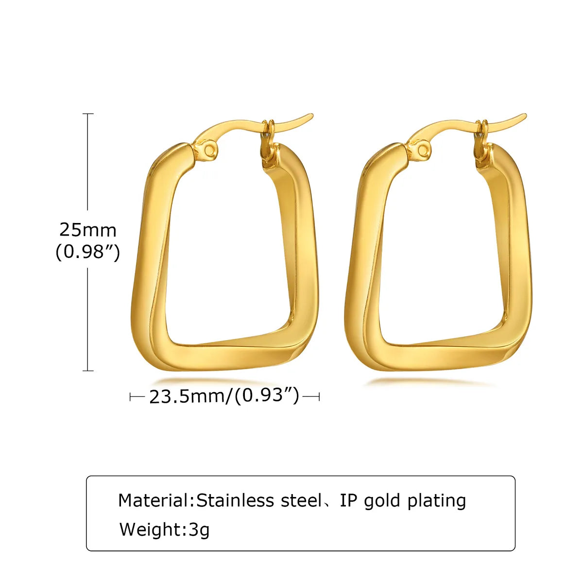 1 Pair Simple Style Square Polishing Plating 201 Stainless Steel Earrings