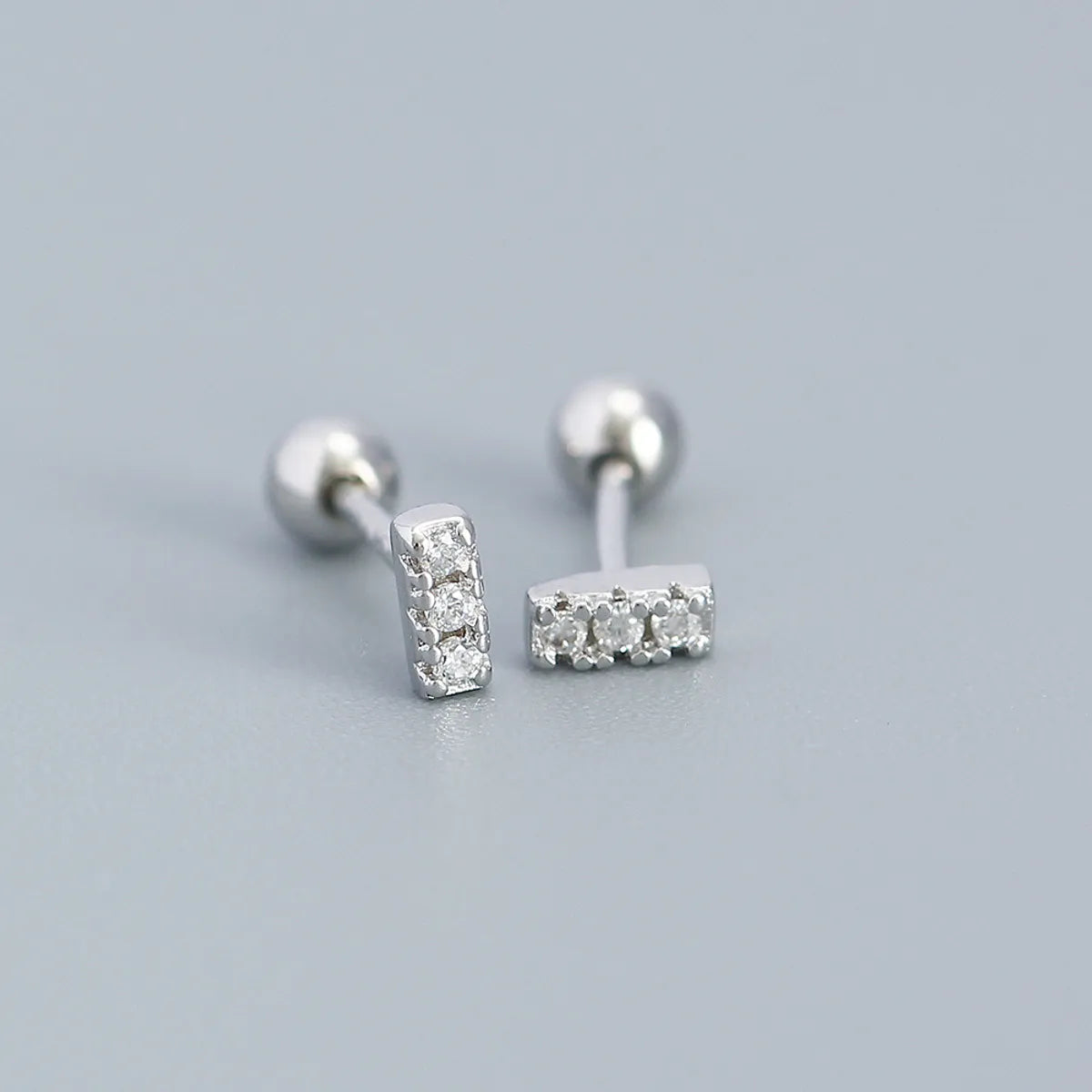 1 Pair Simple Style Square Sterling Silver Plating Inlay Zircon Ear Studs