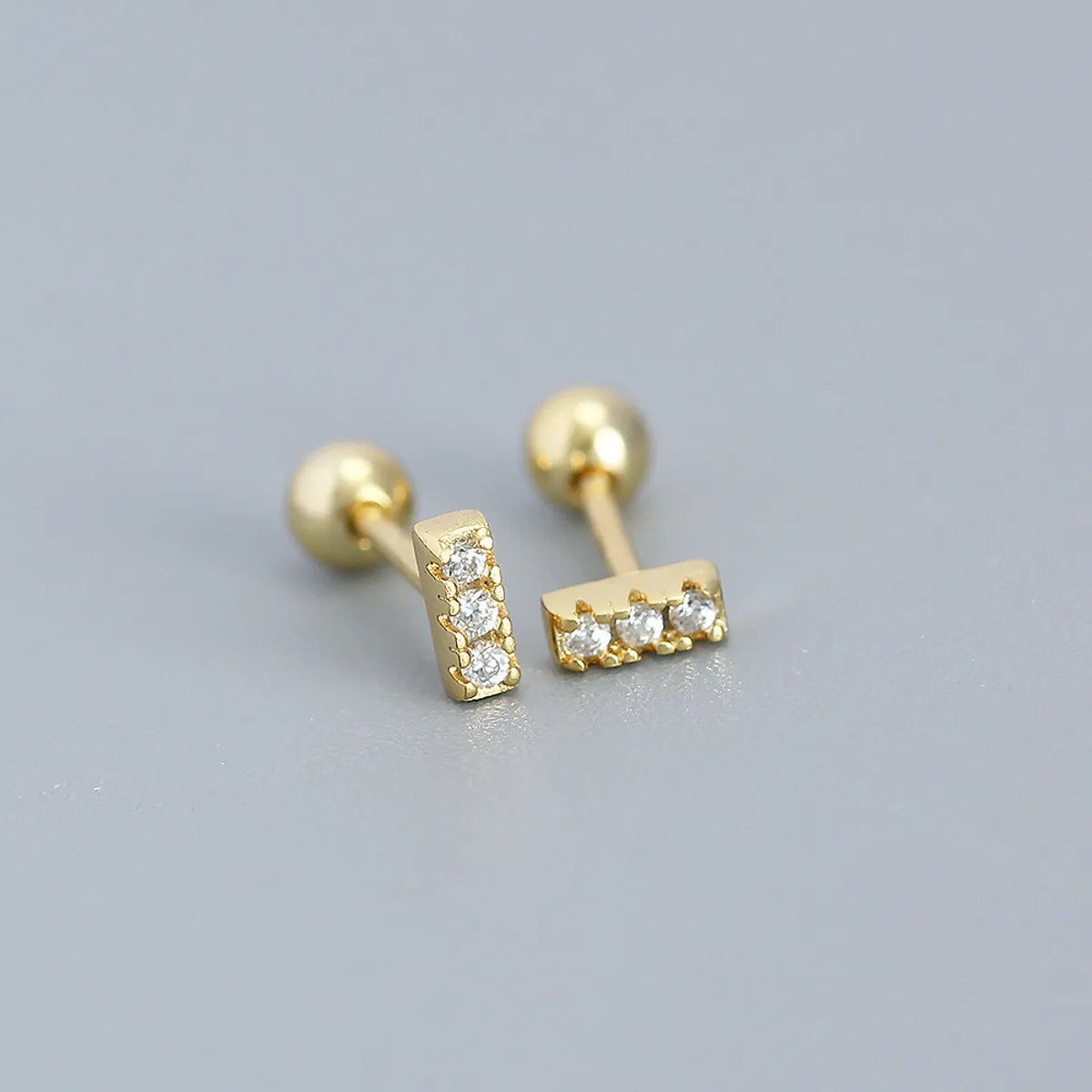 1 Pair Simple Style Square Sterling Silver Plating Inlay Zircon Ear Studs