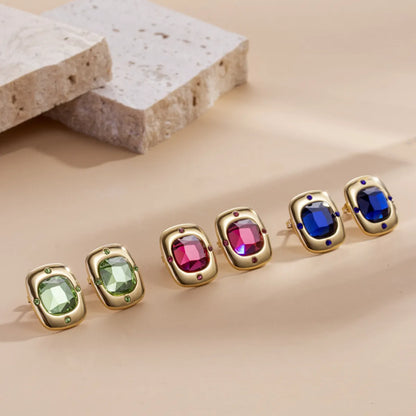 1 Pair Simple Style Square Titanium Steel Inlay Zircon Ear Studs