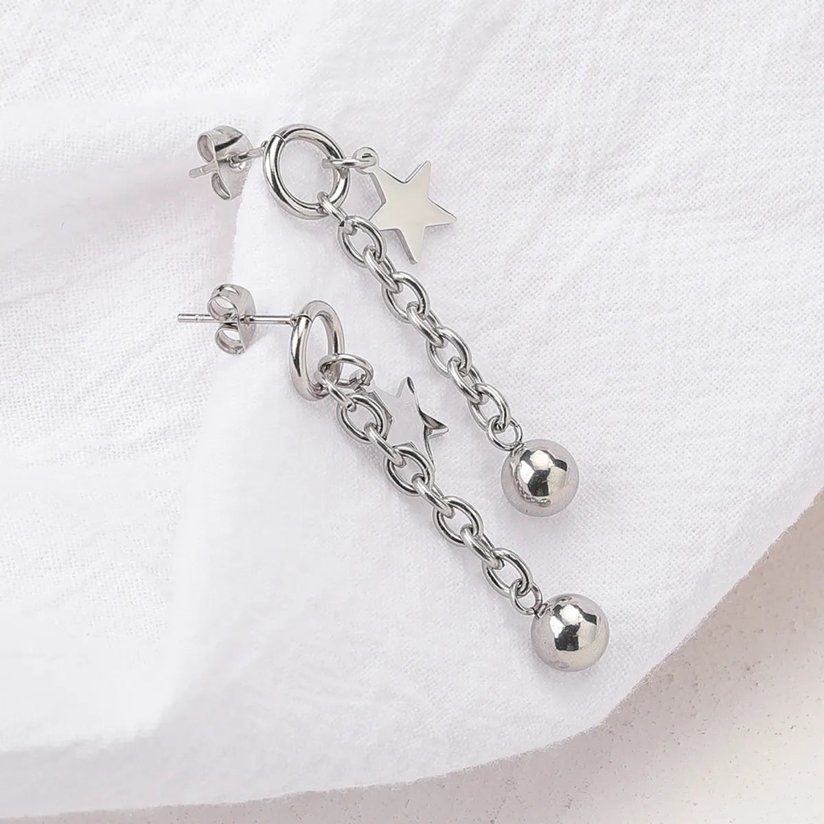 1 Pair Simple Style Star Ball Plating Chain Titanium Steel Drop Earrings