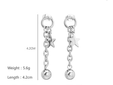 1 Pair Simple Style Star Ball Plating Chain Titanium Steel Drop Earrings