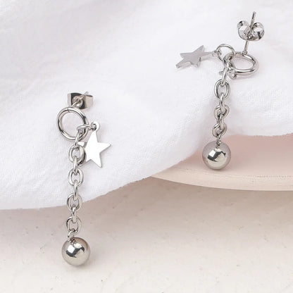 1 Pair Simple Style Star Ball Plating Chain Titanium Steel Drop Earrings