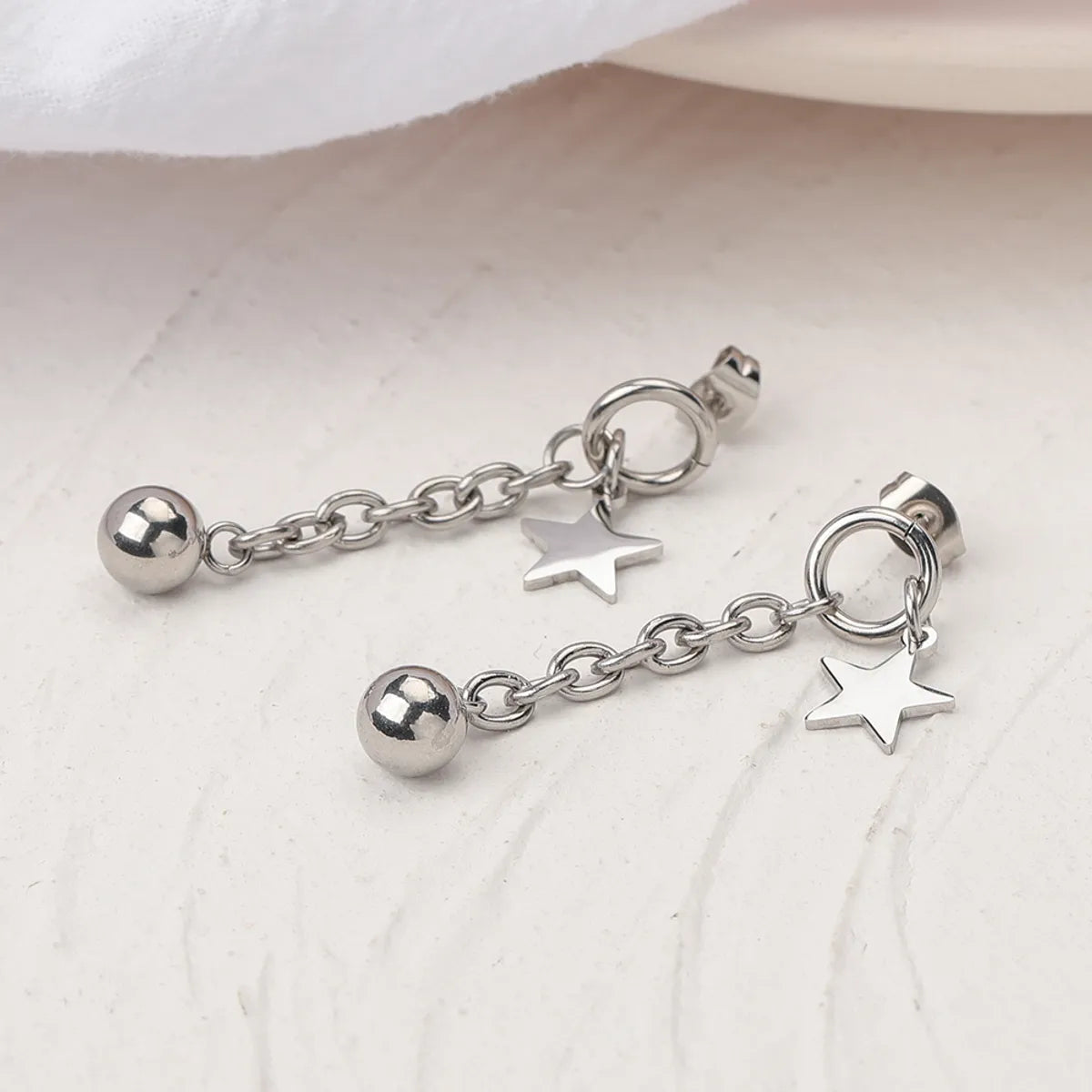 1 Pair Simple Style Star Ball Plating Chain Titanium Steel Drop Earrings