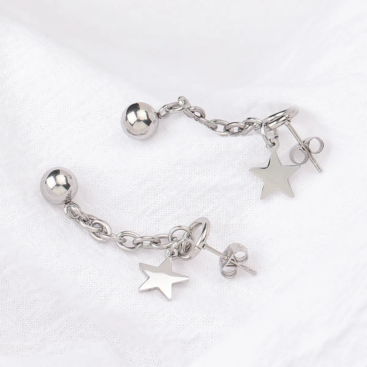 1 Pair Simple Style Star Ball Plating Chain Titanium Steel Drop Earrings