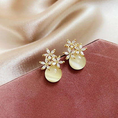 1 Pair Simple Style Star Flower Inlay Alloy Zircon Drop Earrings