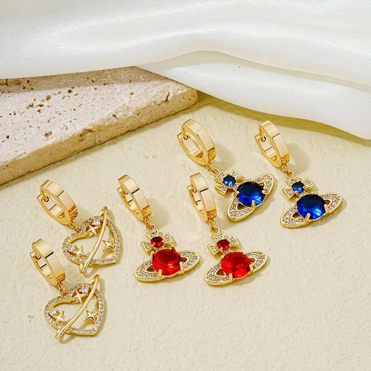 1 Pair Simple Style Star Heart Shape Plating Hollow Out Inlay Copper Zircon Gold Plated Drop Earrings