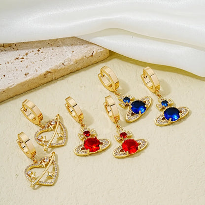 1 Pair Simple Style Star Heart Shape Plating Hollow Out Inlay Copper Zircon Gold Plated Drop Earrings