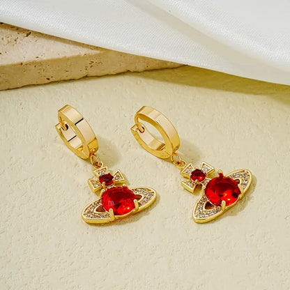 1 Pair Simple Style Star Heart Shape Plating Hollow Out Inlay Copper Zircon Gold Plated Drop Earrings