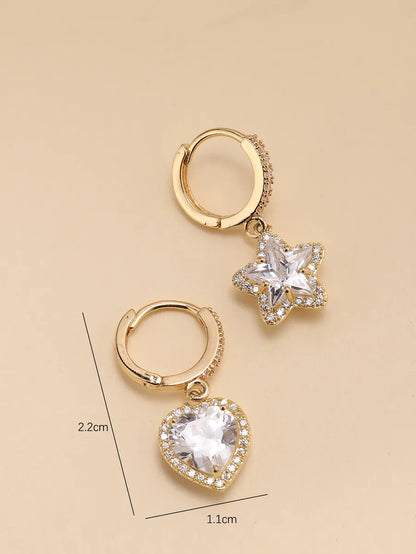 1 Pair Simple Style Star Heart Shape Plating Inlay Copper Zircon Drop Earrings