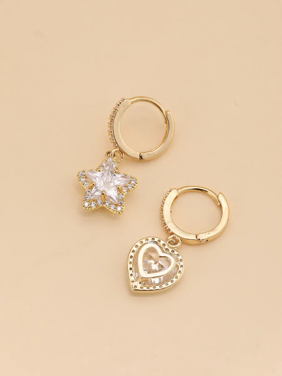 1 Pair Simple Style Star Heart Shape Plating Inlay Copper Zircon Drop Earrings