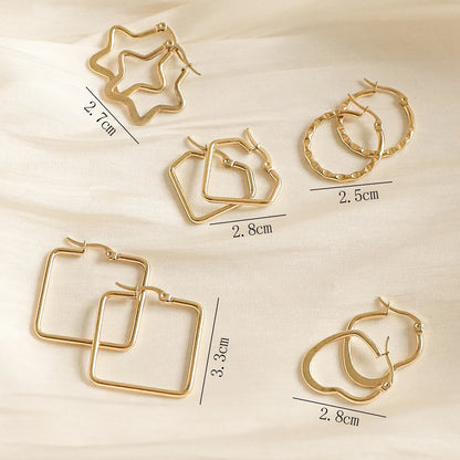 1 Pair Simple Style Star Heart Shape Plating Stainless Steel Gold Plated Hoop Earrings