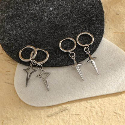 1 Pair Simple Style Star Hollow Out 304 Stainless Steel White Gold Plated Drop Earrings