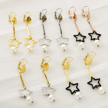 1 Pair Simple Style Star Inlay 304 Stainless Steel Pearl Drop Earrings