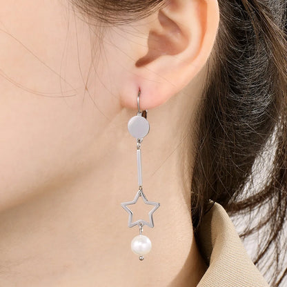 1 Pair Simple Style Star Inlay 304 Stainless Steel Pearl Drop Earrings