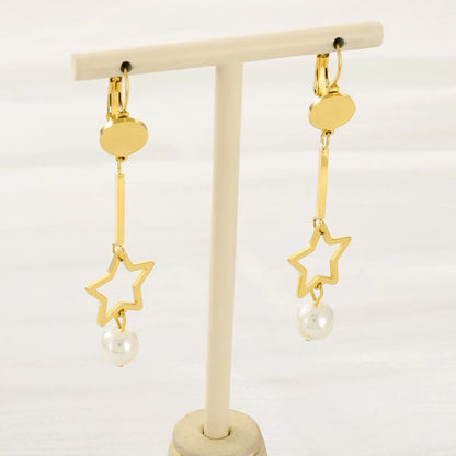 1 Pair Simple Style Star Inlay 304 Stainless Steel Pearl Drop Earrings