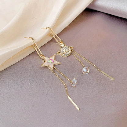 1 Pair Simple Style Star Inlay Alloy Rhinestones Drop Earrings