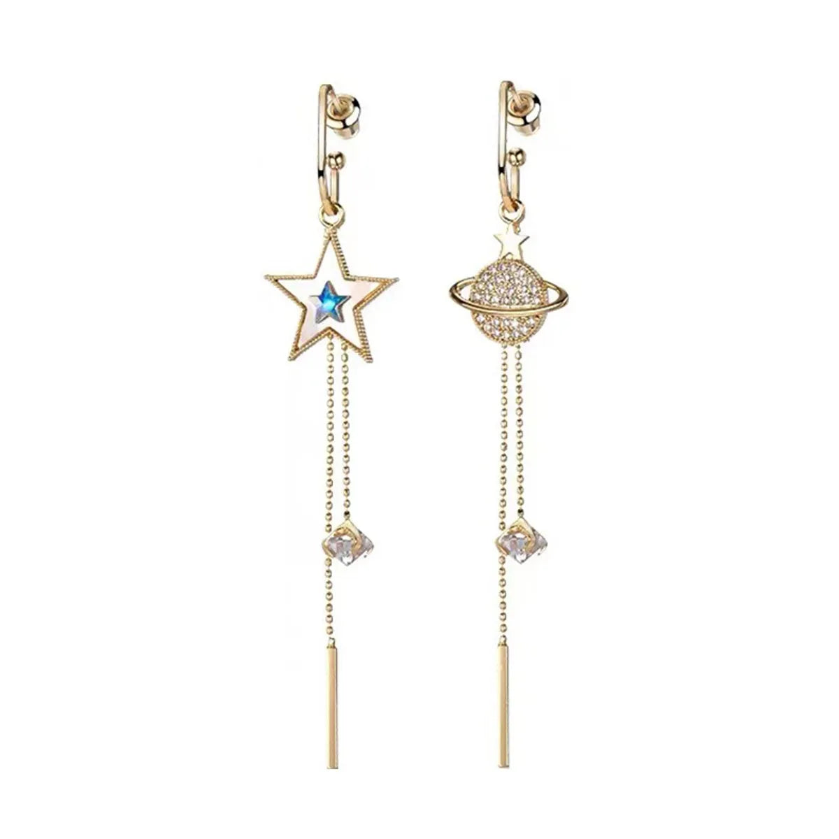 1 Pair Simple Style Star Inlay Alloy Rhinestones Drop Earrings