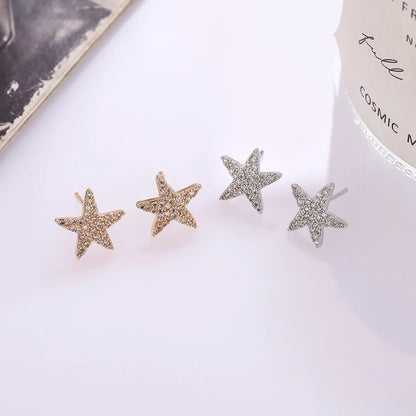 1 Pair Simple Style Star Inlay Alloy Zircon Ear Studs