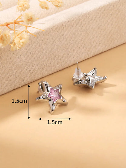 1 Pair Simple Style Star Inlay Stainless Steel Zircon 18K Gold Plated Ear Studs