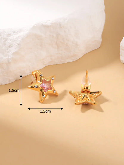 1 Pair Simple Style Star Inlay Stainless Steel Zircon 18K Gold Plated Ear Studs