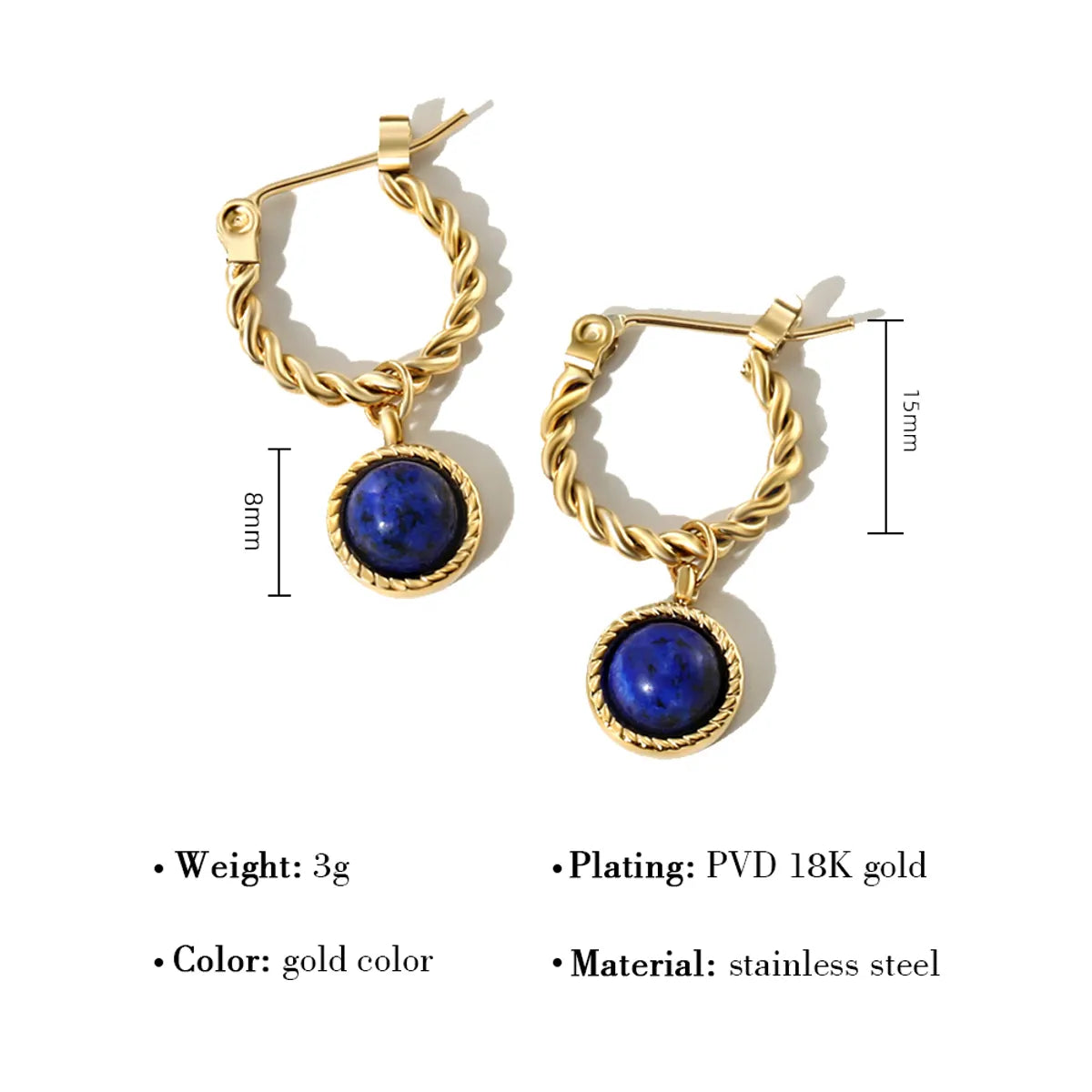 1 Pair Simple Style Star Inlay 304 Stainless Steel Zircon 18K Gold Plated Drop Earrings